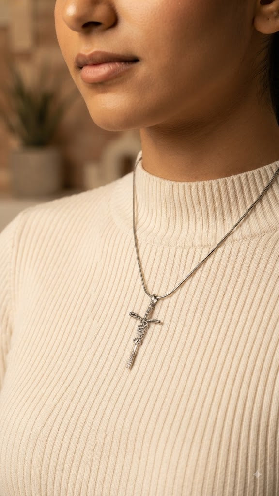 سلسلة صليب JESUS ستانليس تيل فضي رفيع