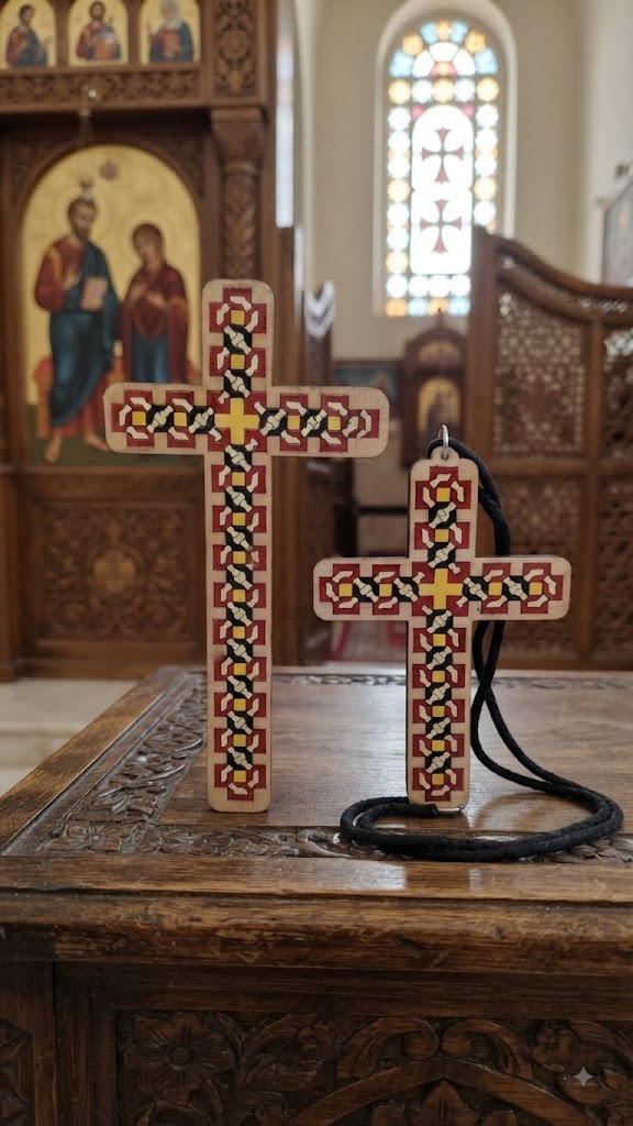 مجموعة صليب يد و صدر للكاهن 4 لون بصليب اصفر - حجم متوسط