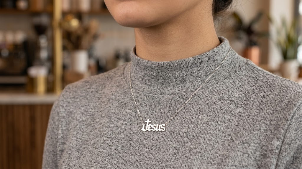 سلسلة كلمة jesus ستانلس ستيل فضي