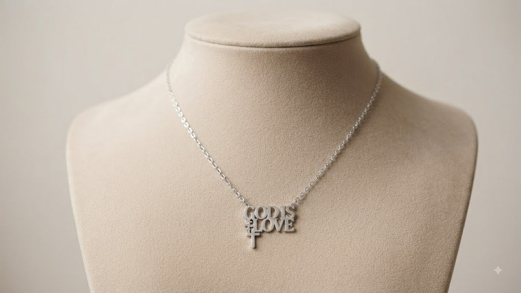 صليب ستانلس ستيل فضي GOD LOVE