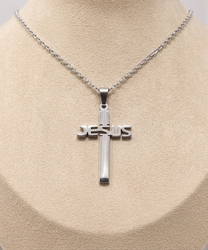 صليب JESUS ستانلس ستيل فضي