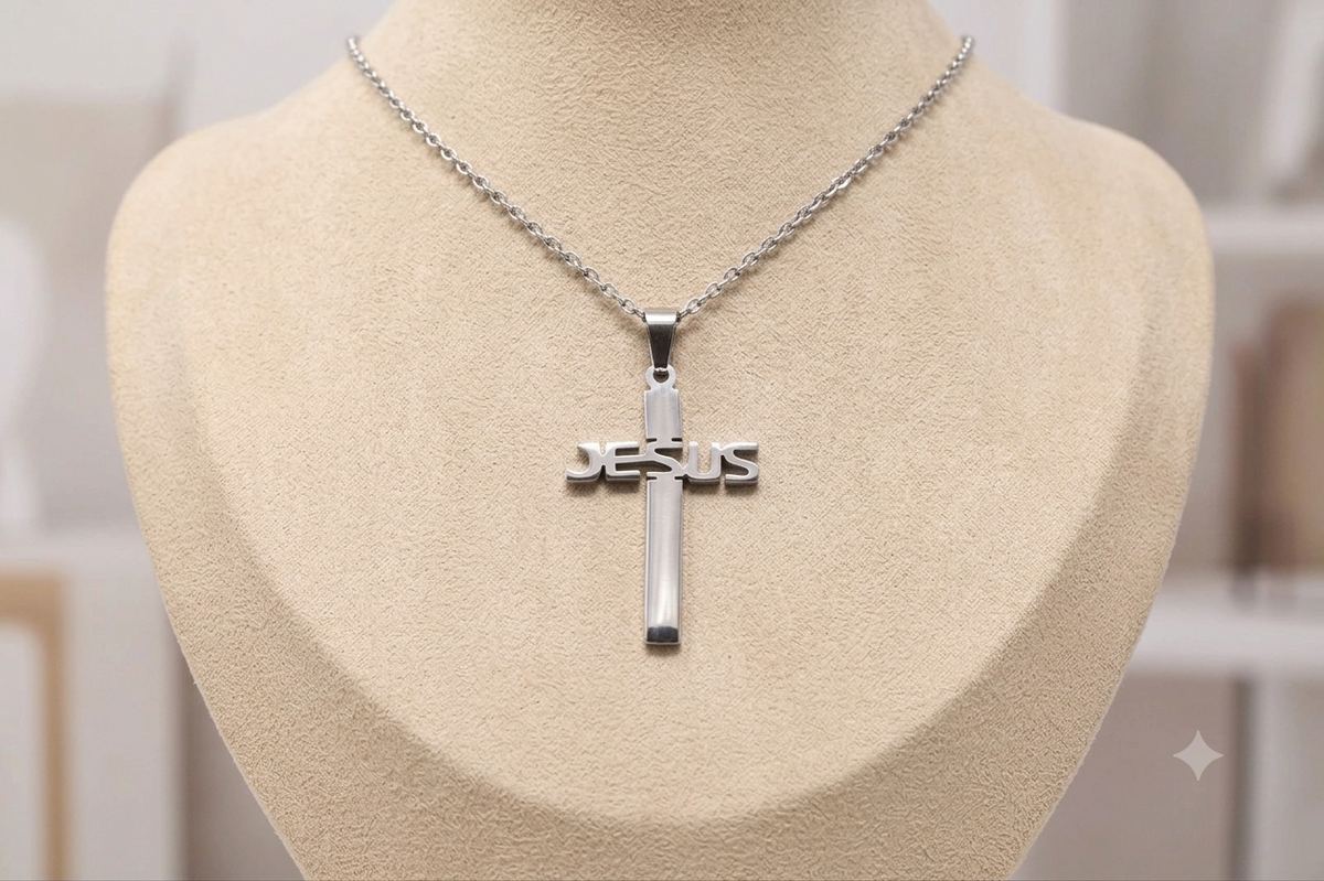 صليب JESUS ستانلس ستيل فضي