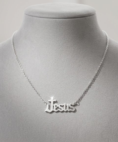 سلسلة كلمة jesus ستانلس ستيل فضي