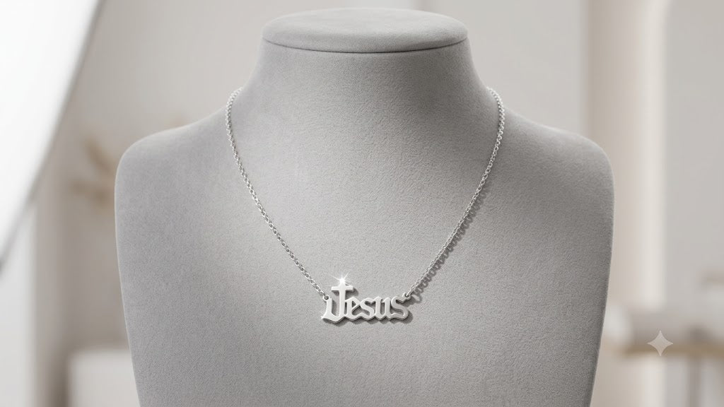 سلسلة كلمة jesus ستانلس ستيل فضي