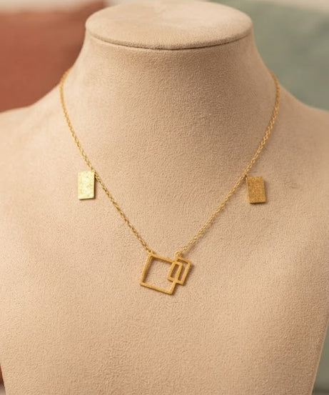 سلسلة مربع داخل مربع ستانلس ستيل ذهبي
