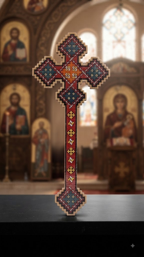 صليب يد للكاهن او الاسقف 4 لون بحواف احمر و اسود صليب رمادي لون غالب احمر - ب كافر خلفي لون رمادي - حجم كبير - رفيع