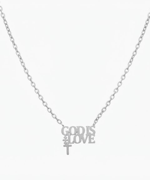 صليب ستانلس ستيل فضي GOD LOVE