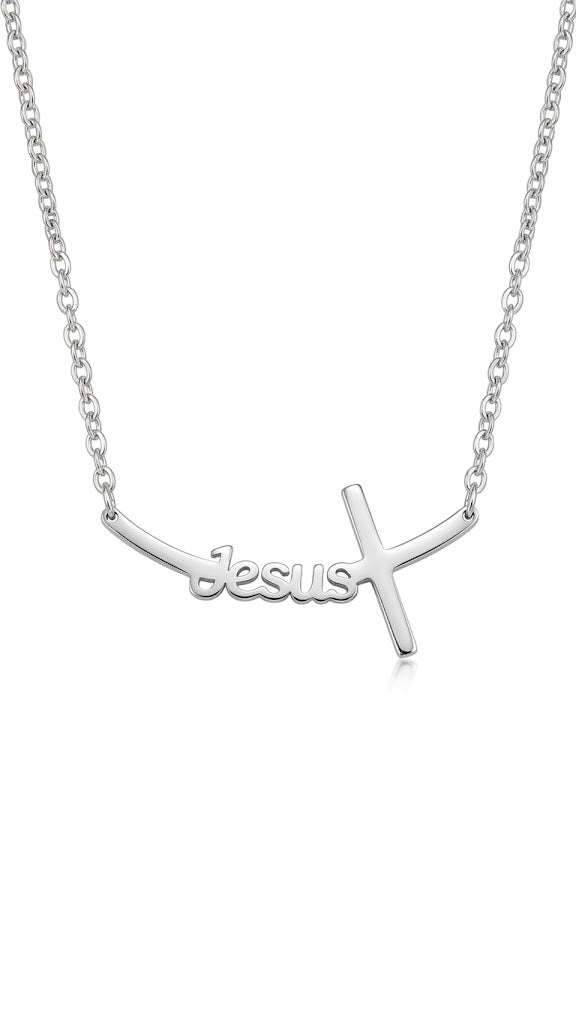 صليب jesus - curved ستانلس ستيل فضي