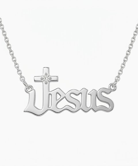سلسلة كلمة jesus ستانلس ستيل فضي